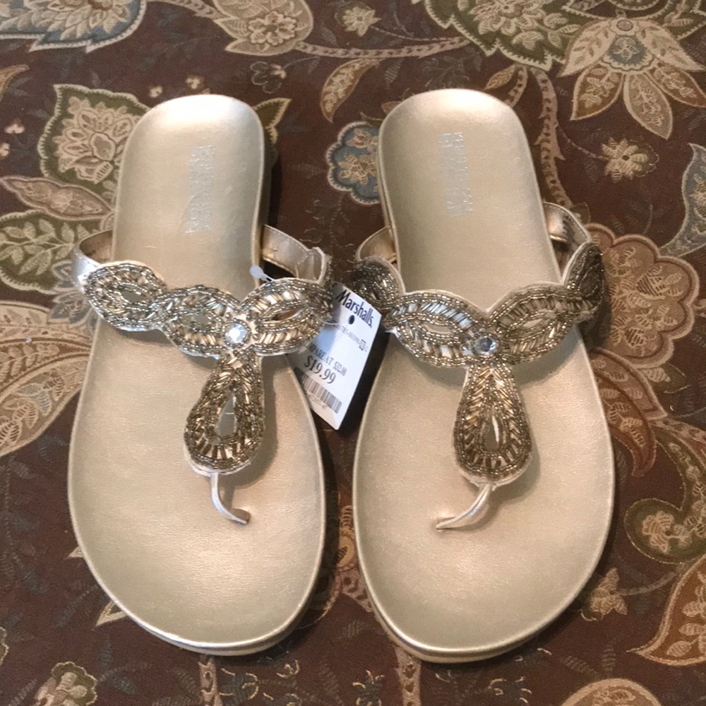 Kenneth Cole Reaction Gold Beaded Sandals